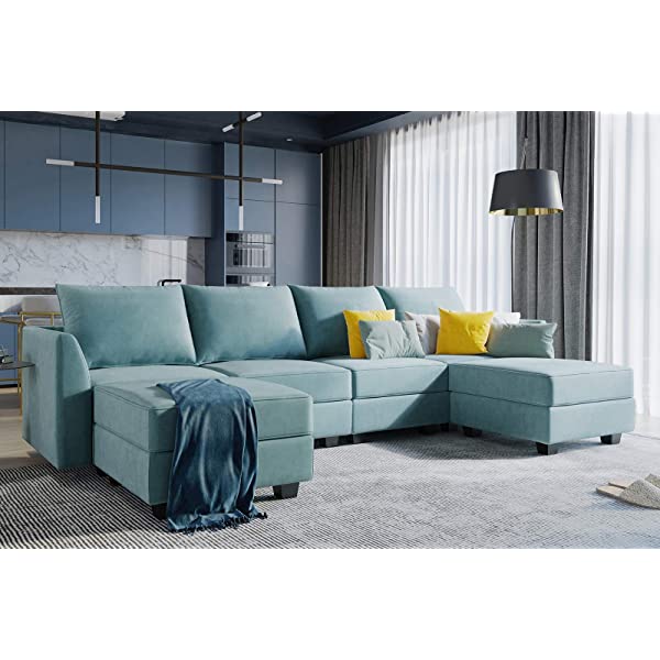 HONBAY Convertible Sectional Sofa U Shaped Couch with Reversible Chaise Modular Oversized Couch Sectional Sofa with Ottomans