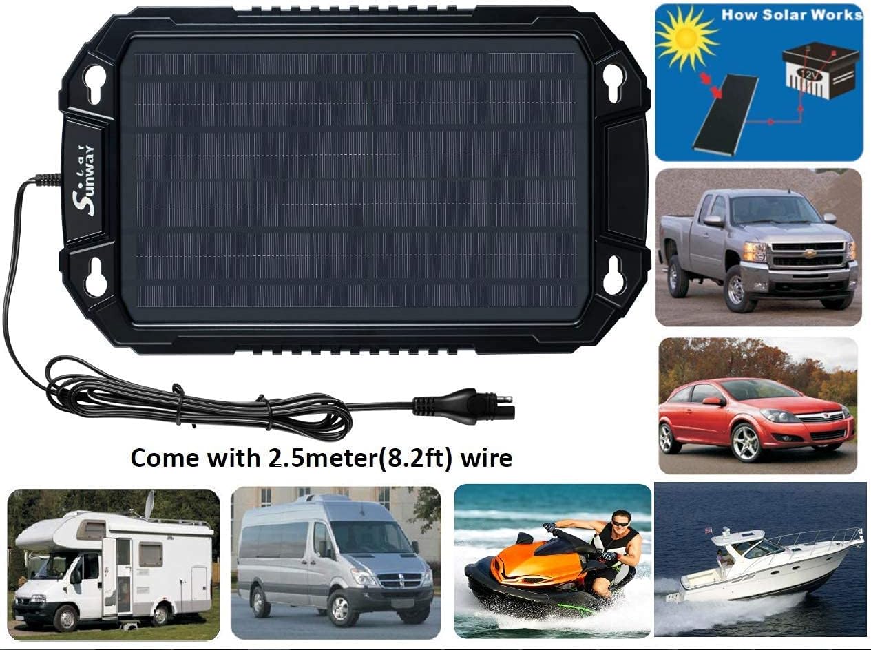 Sunway Solar Car Battery Trickle Charger & Maintainer 12Volt 8W Solar Panel Power Charger kit Portable Waterproof for Automotive RV Marine Boat Truck