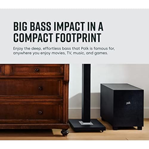 Polk Monitor XT10 Home Subwoofer, 10" Deep Bass Woofer, 100W Class D Amplification, Dolby Atmos, Auro 3D & DTS:X Compatible, Black