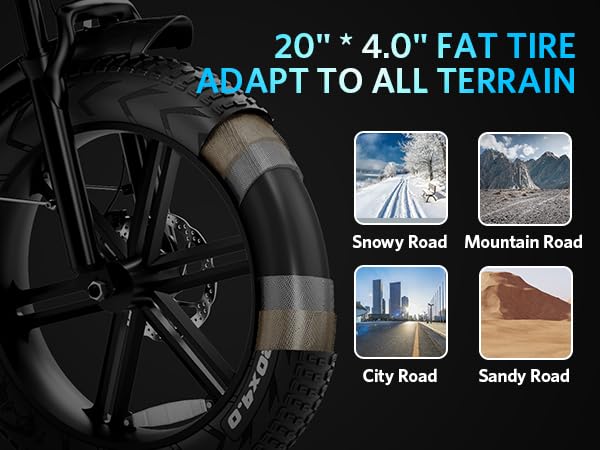 OUXI Electric Bike for Adults, Peak 500/750W/1000W, Up to 20/31 MPH, 10.4/15/30 AH Removable Battery, 16''/20" Fat Tire Electric Bike