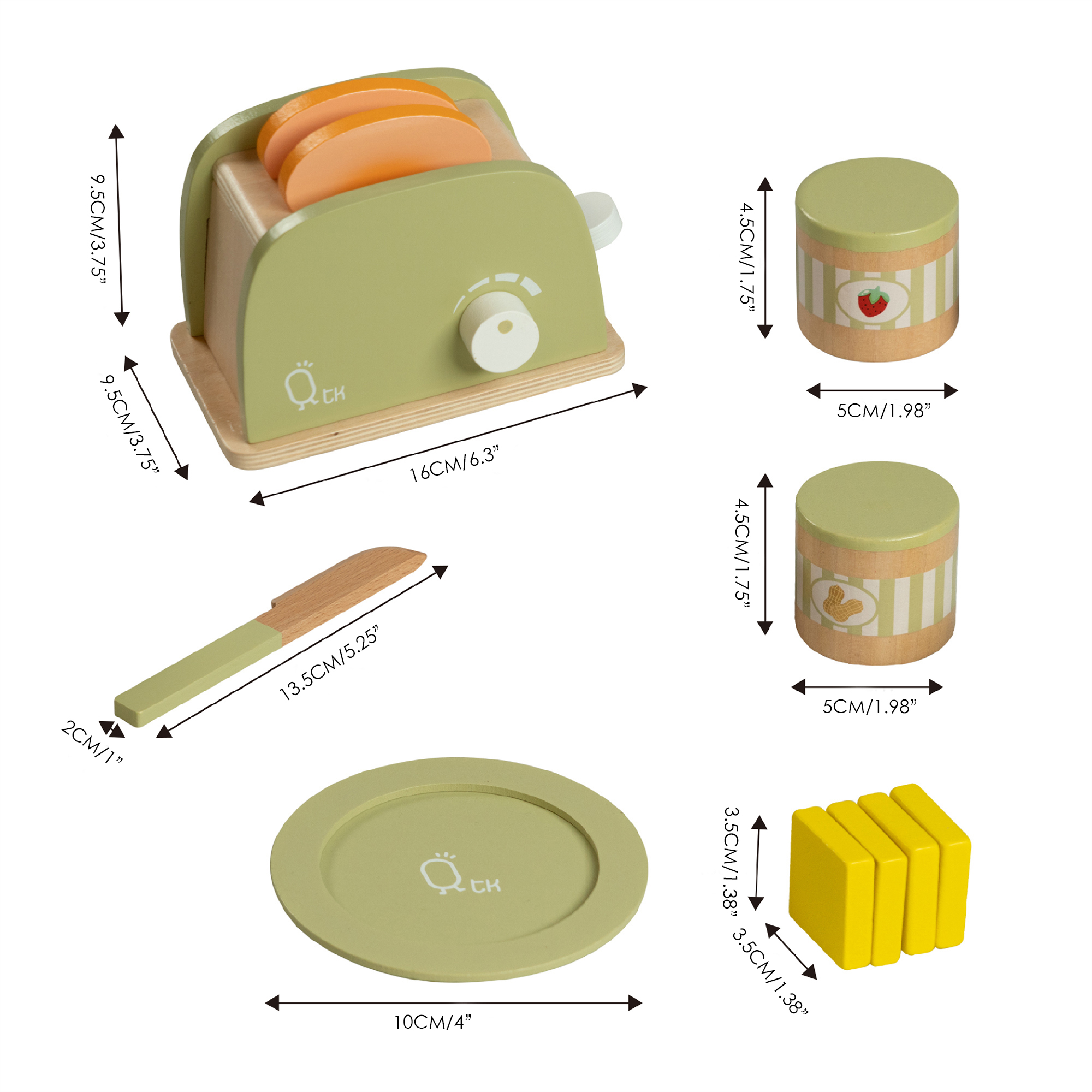 Teamson Kids Little Chef Frankfurt Wooden Toaster Play Kitchen Accessories, Green