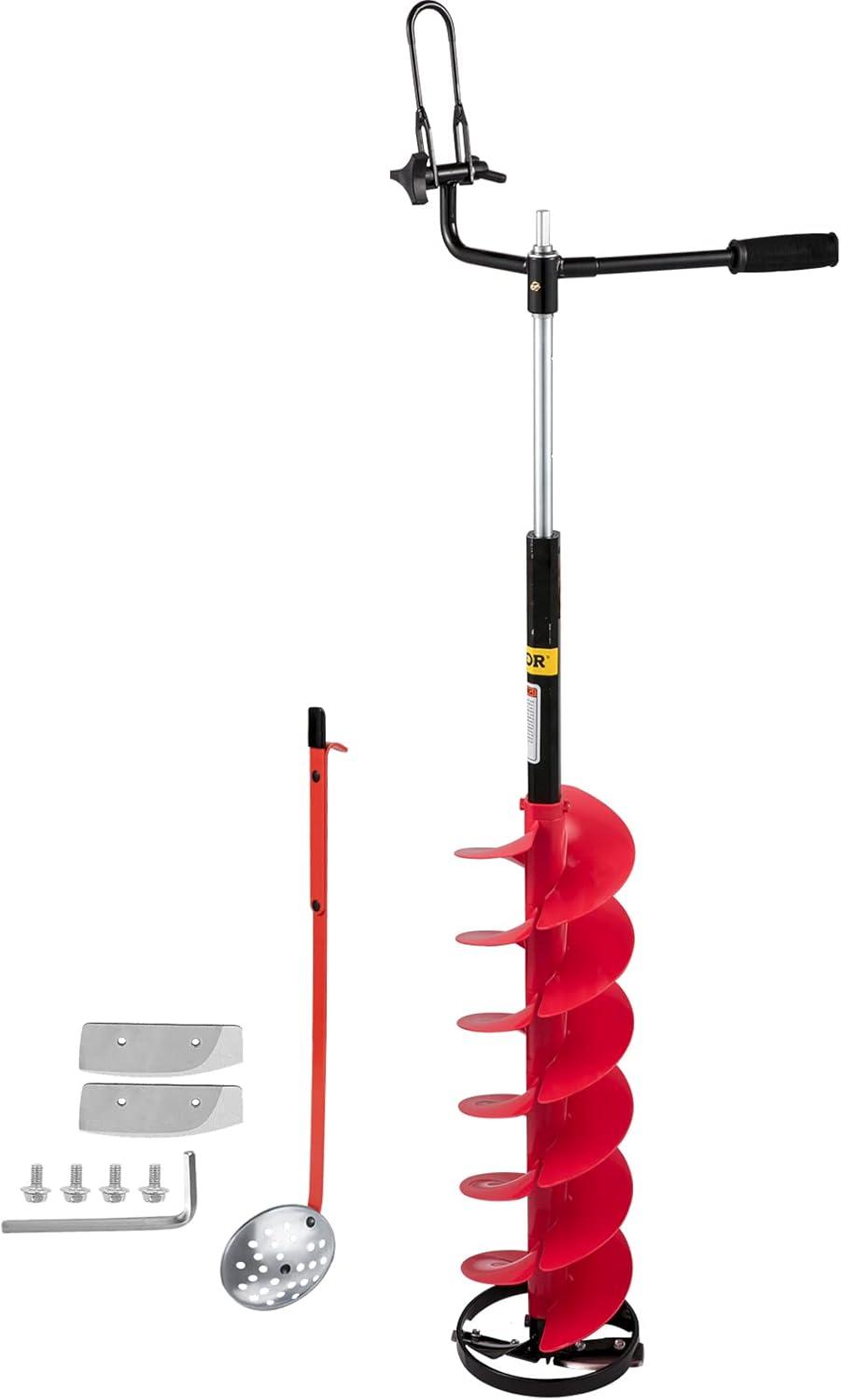 VEVOR Ice Drill Auger, 8'' Diameter Nylon Ice Auger, 41'' Length Ice Auger Bit, Auger Drill w/ 14'' Adjustable Extension Rod, Rubber Handle