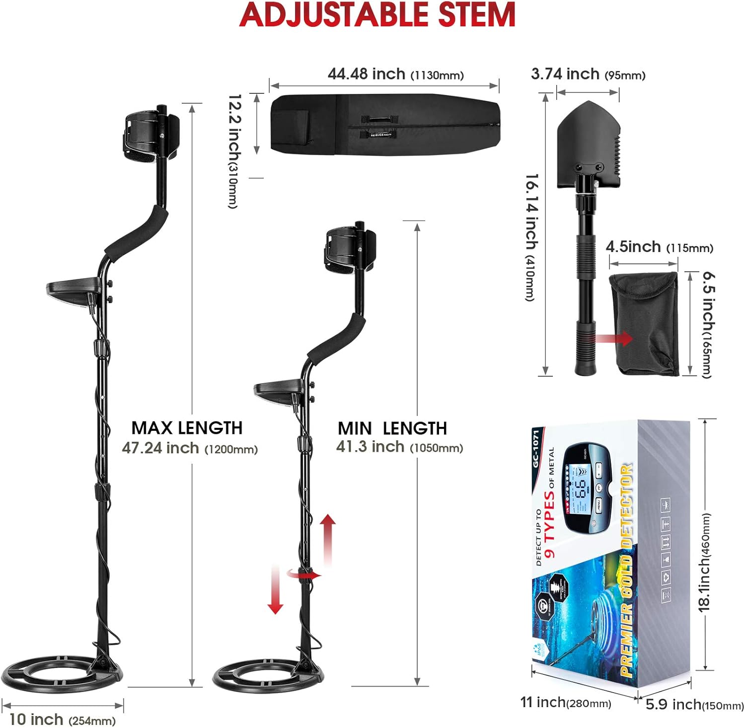 Professional Metal Detector for Adults, Adjustable 9 Identification Levels & 10 Levels of Sensitivity with Pinpoint Function