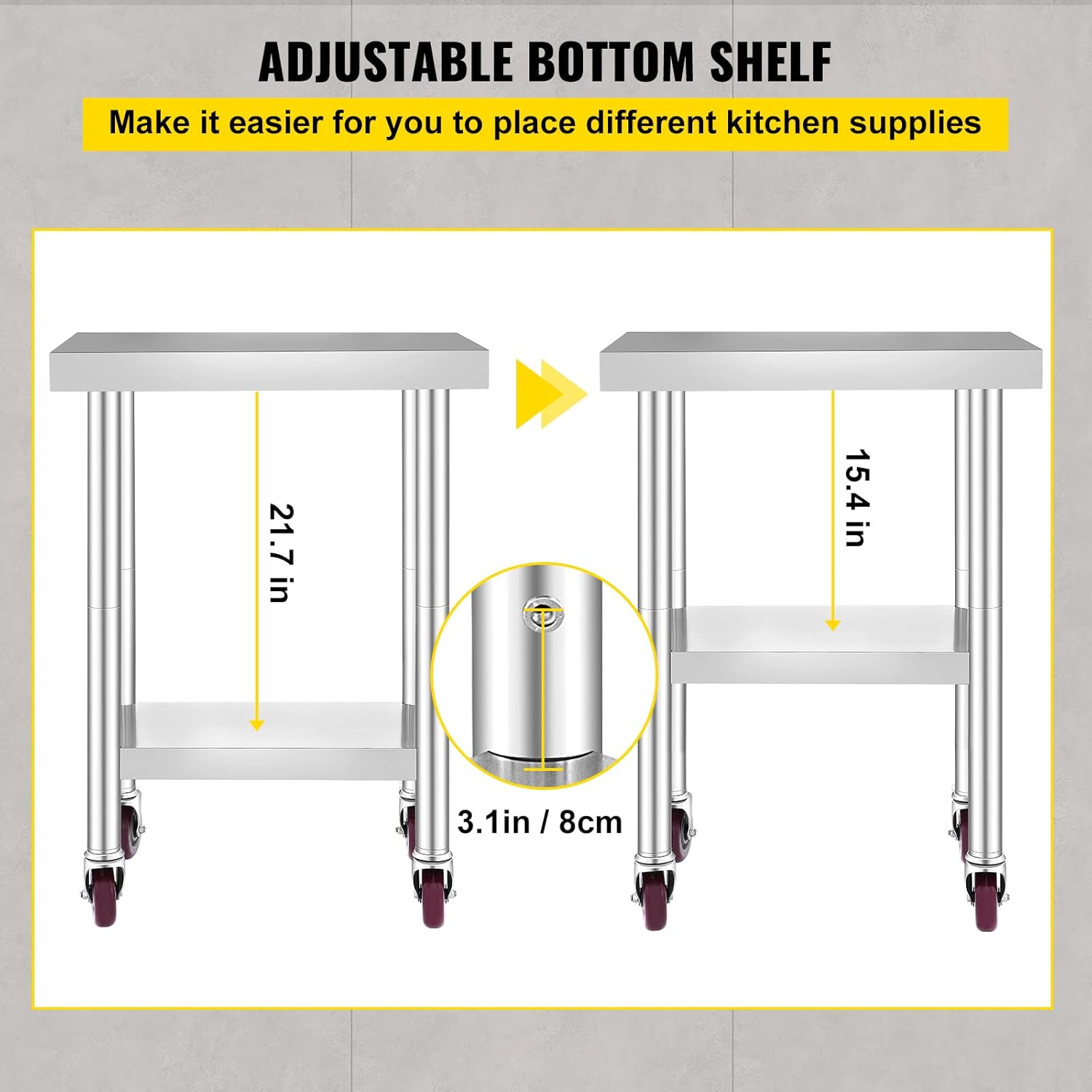 Mophorn Stainless Steel Work Table with Wheels 24 x 30 Prep Table with casters Heavy Duty Work Table for Commercial Kitchen Restaurant Business (24 x