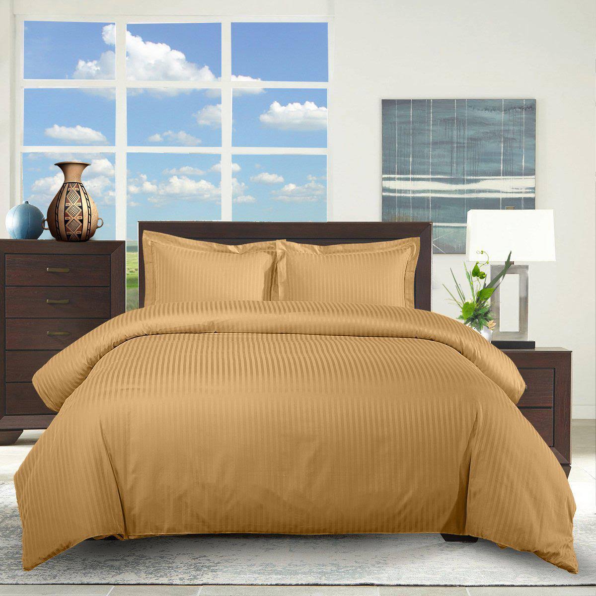 Striped Duvet Cover Set 100% Cotton 300 Thread Count King/Calking / Black