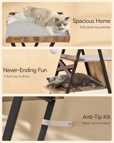 FourFurPets 72.4" Modern Cat Tower for Indoor Cats - Multi-Level Condo With Caves, Tall Tree With Scratching Board, Wooden Tower With Large Perch