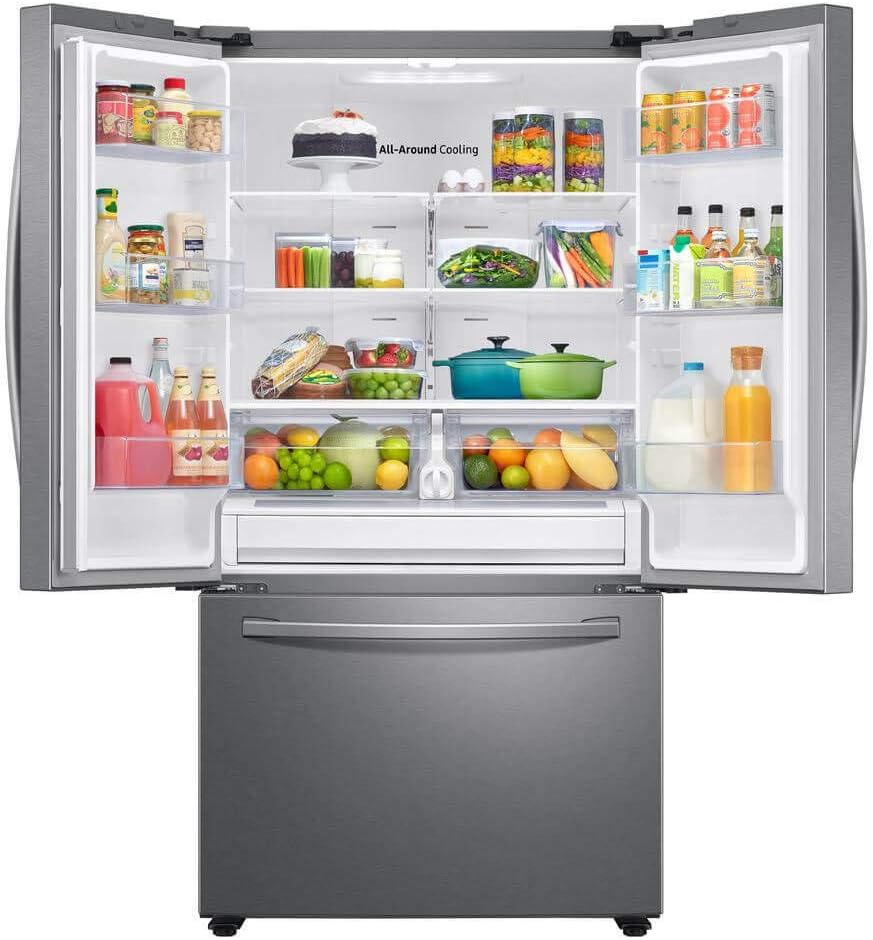 SAMSUNG RF28T5001SR 28 cu. ft. Large Capacity 3-Door French Door Refrigerator in Stainless Steel - Smart Home Appliances