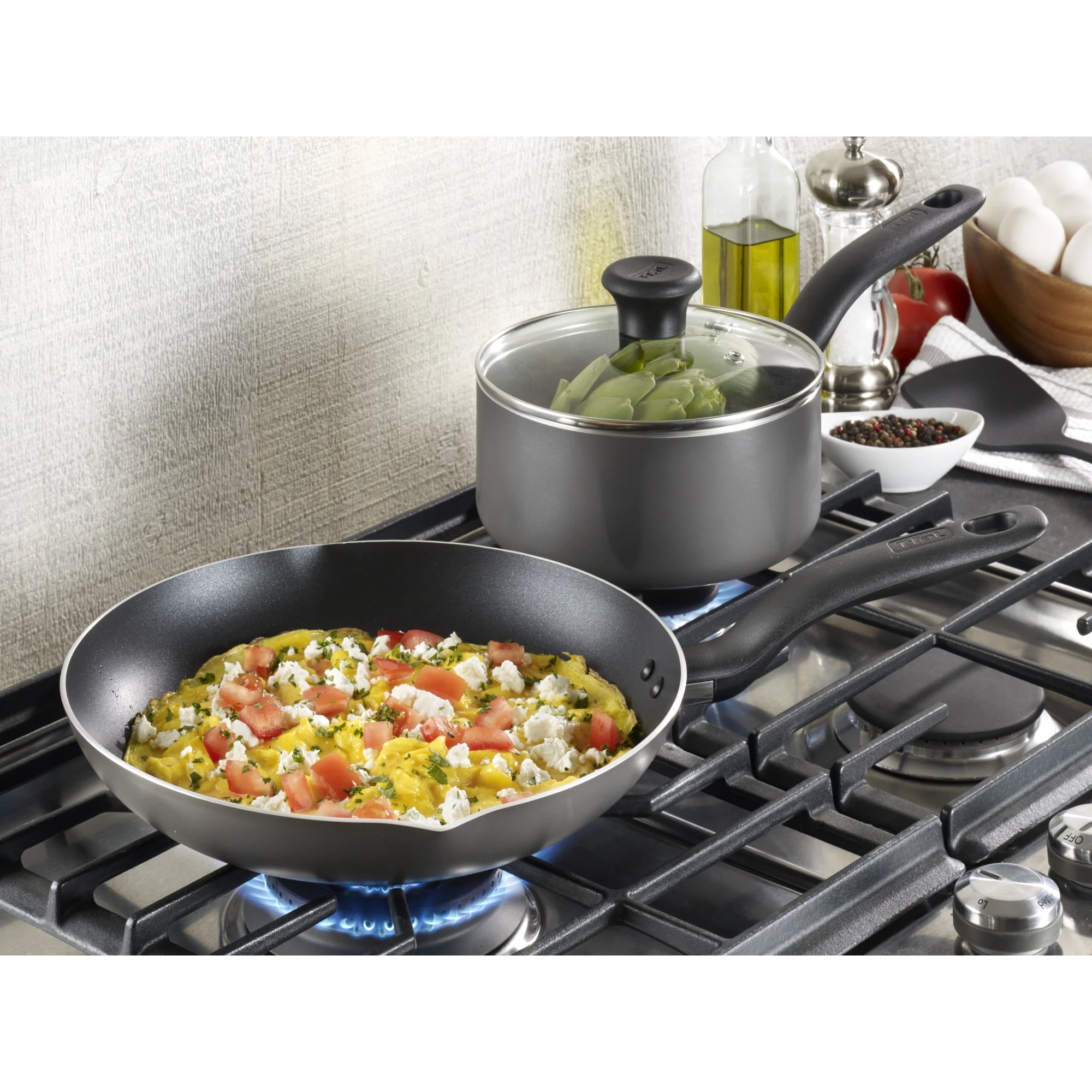 T-fal Initiatives, 10 Piece Non-Stick Cookware Set, Black