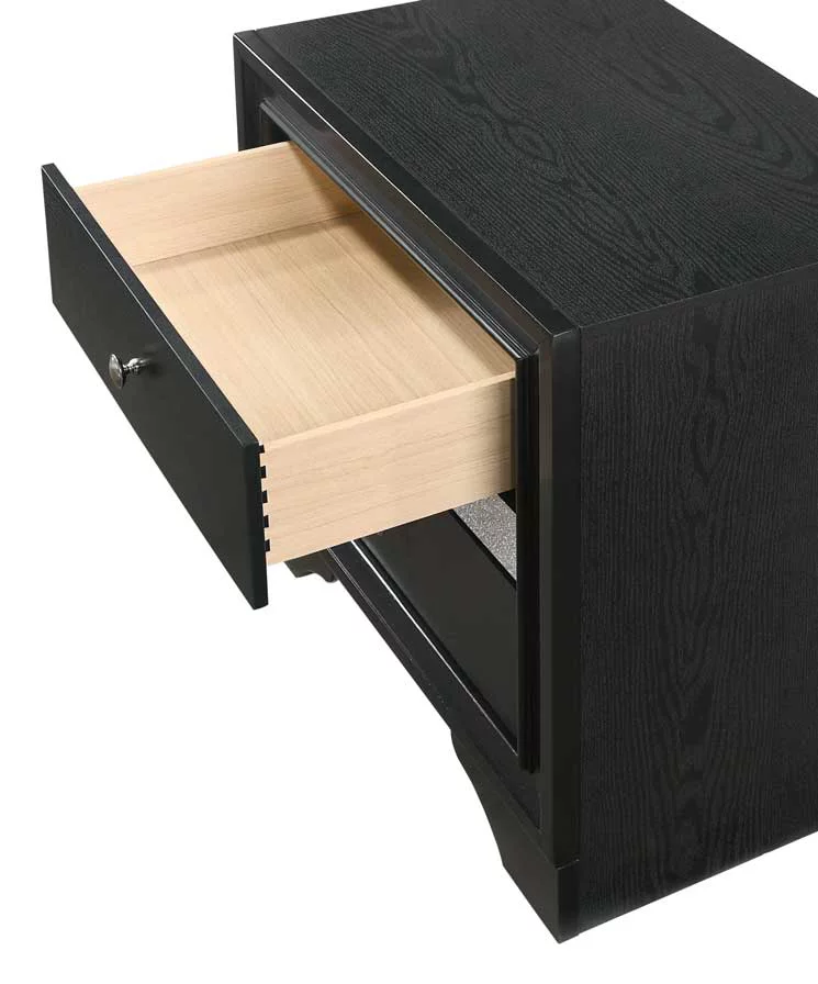 Contemporary Style 3pc Queen Storage FB Drawers Panel HB Bed Nighstand Set Black Wooden Home Bedroom Furniture