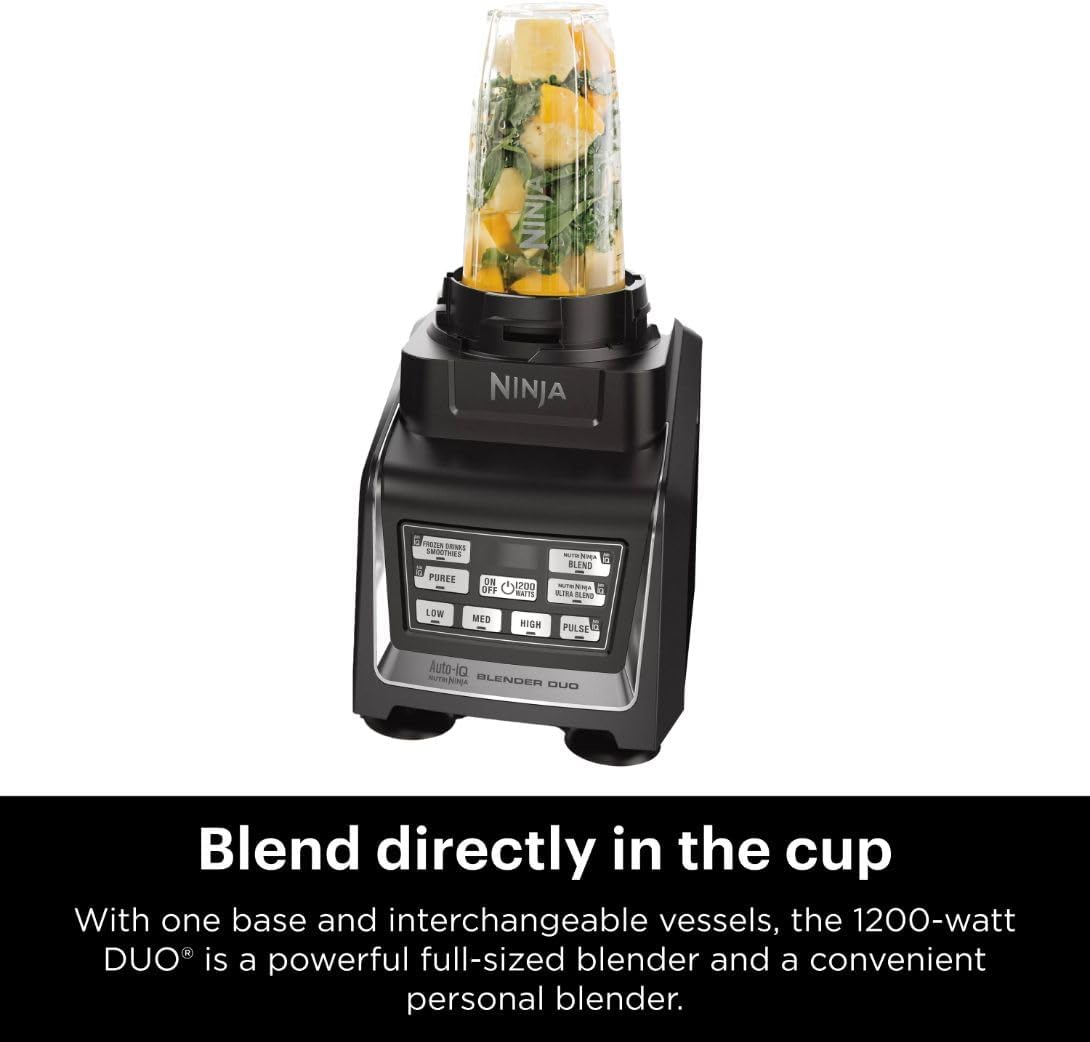 Ninja BL642 Nutri Ninja Personal & Countertop Blender with 1200W Auto-iQ Base, 72 oz. Pitcher, and 18, 24, & 32 oz. To-Go Cups with Spout Lids