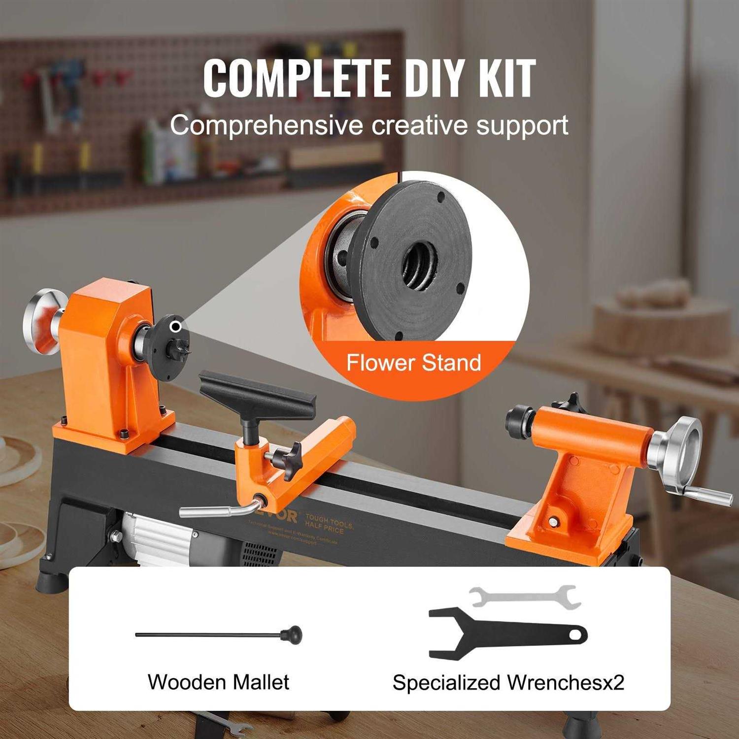 VEVOR Benchtop Wood Lathe 10 in x 18 in 0.5 HP 370W Power Wood Turning Lathe Machine - Shop Hardware Tools Online Store