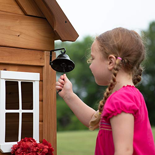 Backyard Discovery Aspen Cedar Wooden Kids Playhouse Cottage with Play Kitchen, Snack Bar, Picnic Bench, Dinner Bell, Mailbox, Dutch Door