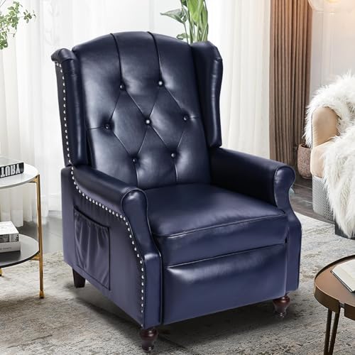 Wingback Recliner Chair with Massage and Heat, Tufted Fabric Pushback Recliner Chair, Wingback Chair with Remote Control, Padded Cushion, Wooden Legs
