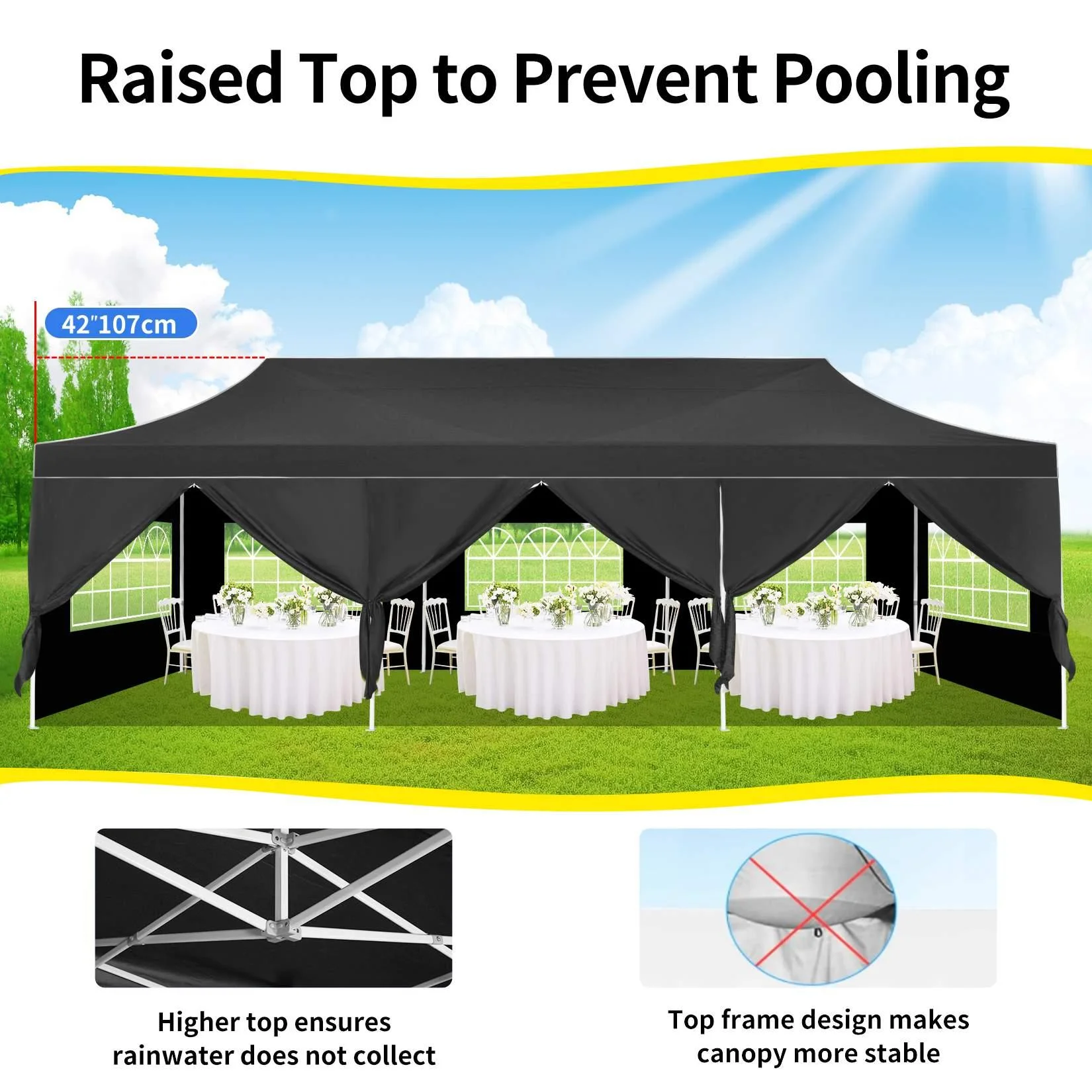 SANOPY 10'x30' EZ Pop Up Canopy, Heavy Duty Commercial Wedding Canopy, Large Waterproof Portable Party Tent with Carry Bag, 8 Removable Sidewalls