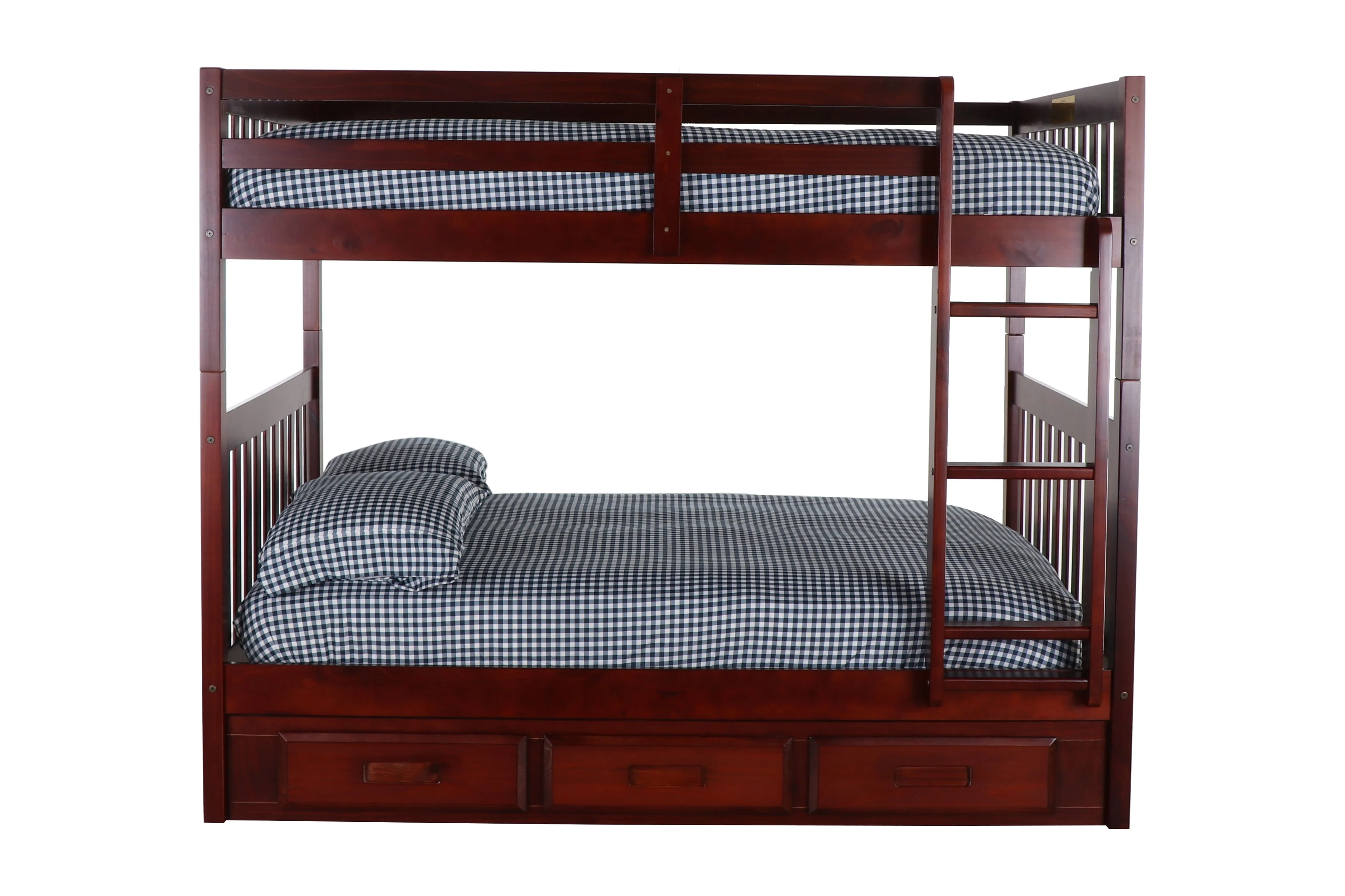 Discovery World Furniture - Full over Full Size Ladder Bunk Bed with 3 Drawers, Bunk Bed with Storage, Merlot