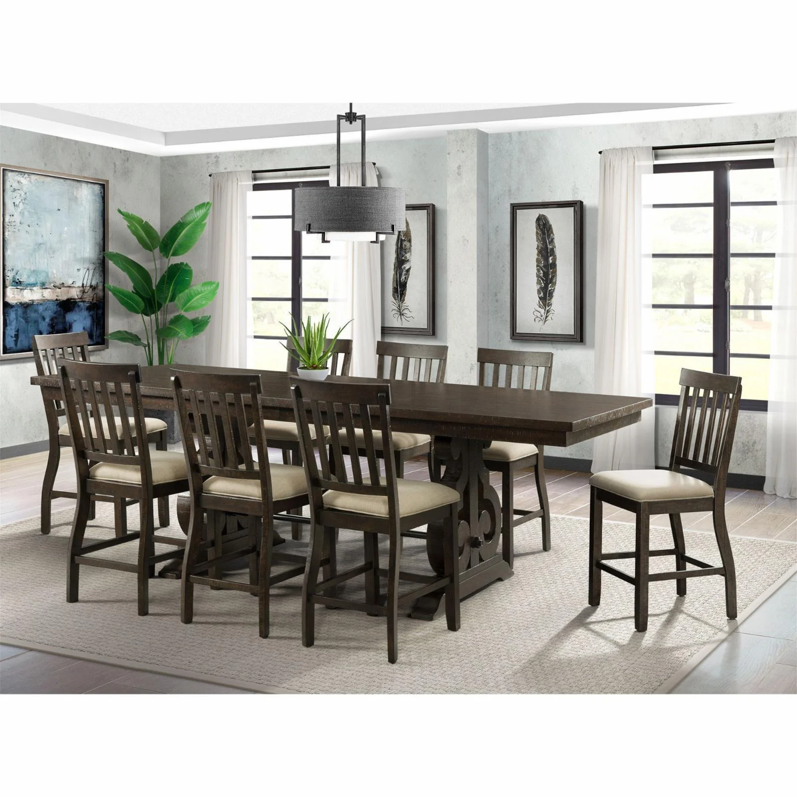 Picket House Stanford Counter Height 9 Piece Dining Set in Brown