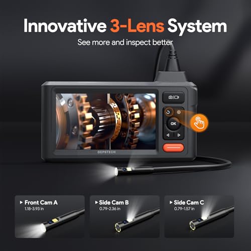 DEPSTECH 50ft Sewer Camera, 1080P HD Triple Lens Borescope, 5" IPS Screen Endoscope with Light