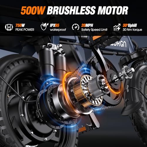 A14 Electric Bike – Premium Adult E-Bike with AI-Powered Pedal Assist, 9 Shock Absorbers, 44.99% Brake Ratio, 500W Motor, Mini Folding Electric Bike