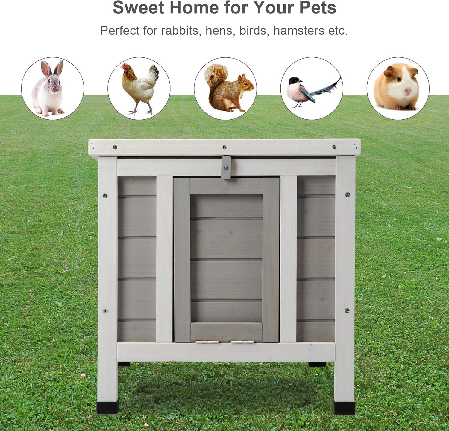 SNUGENS Topnotch Weatherproof Outdoor Wooden Bunny Rabbit Hutch Pet Cage Cat Shelter in White