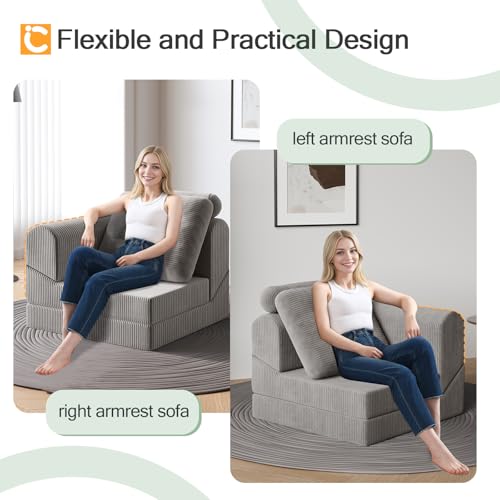 COMAX Folding Sofa Bed, Convertible Chair Bed Corduroy 3-in-1 Foldable Floor Couch with High-Density Foam, Futon Sofa Sleeper Mattress