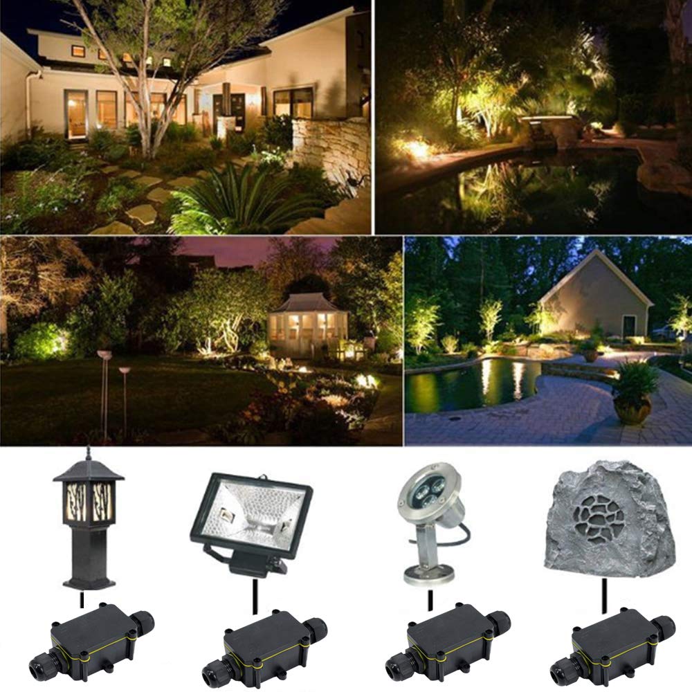 IP68 Waterproof Junction Box Outdoor/Indoor ABS Plastic Universal 2 Way M20 Coaxial 5-15mm Cable Connector External Electric Junction Box Underground