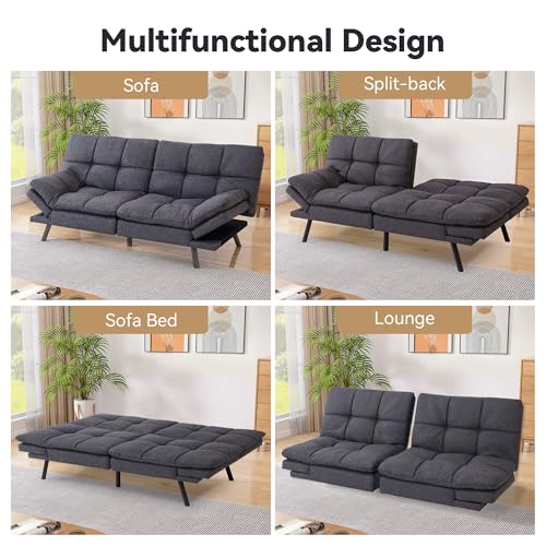 71" Convertible Futon Sofa,Faux Leather Futon Couch Bed,Sleeper Sofa Bed,Memory Foam Modern Folding Small Loveseat for Living Room,Office,Apartment