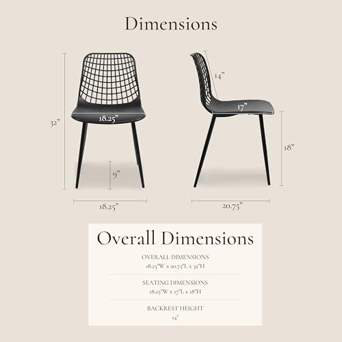 POLY & BARK Isla Modern Kitchen Chairs Set of 4 - Plastic Dining Chair with Metal Legs