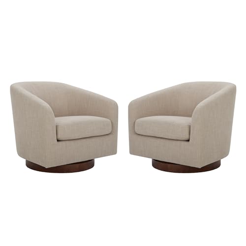 CHITA Swivel Accent Chair, FSC Certified Upholstered Fabric Barrel Chair for Living Room, Fully Assembled, Flax Beige