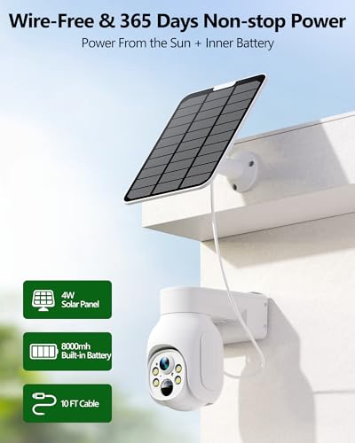 Camcamp Wireless Security Camera System, Solar Powered PTZ 4MP 6 Cam-kit Camera Security System, 500GB HDD NVR,Easy Installation, Color Night Vision