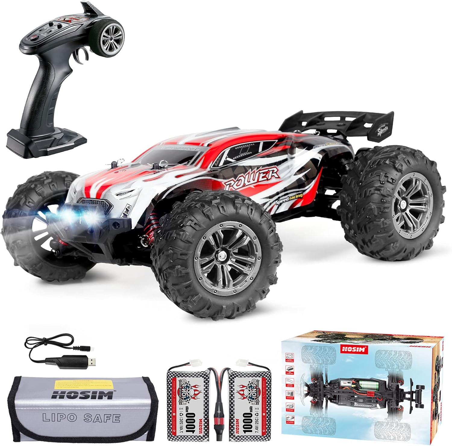 Hosim 52+ KMH 2845 Brushless RC Cars 1:16 Scale Large Size Remote Control Monster Truck for Boys-All Terrain 4WD Electric High Speed Off Road Hobby