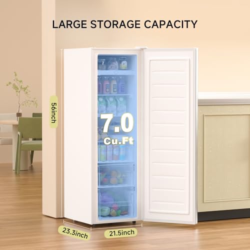 BANGSON Upright Freezer,7.0 Cu.ft Stand Up Freezer,Convertible Upright Freezer/Refrigerator,Single Door for Kitchen,Office,Apartment,White