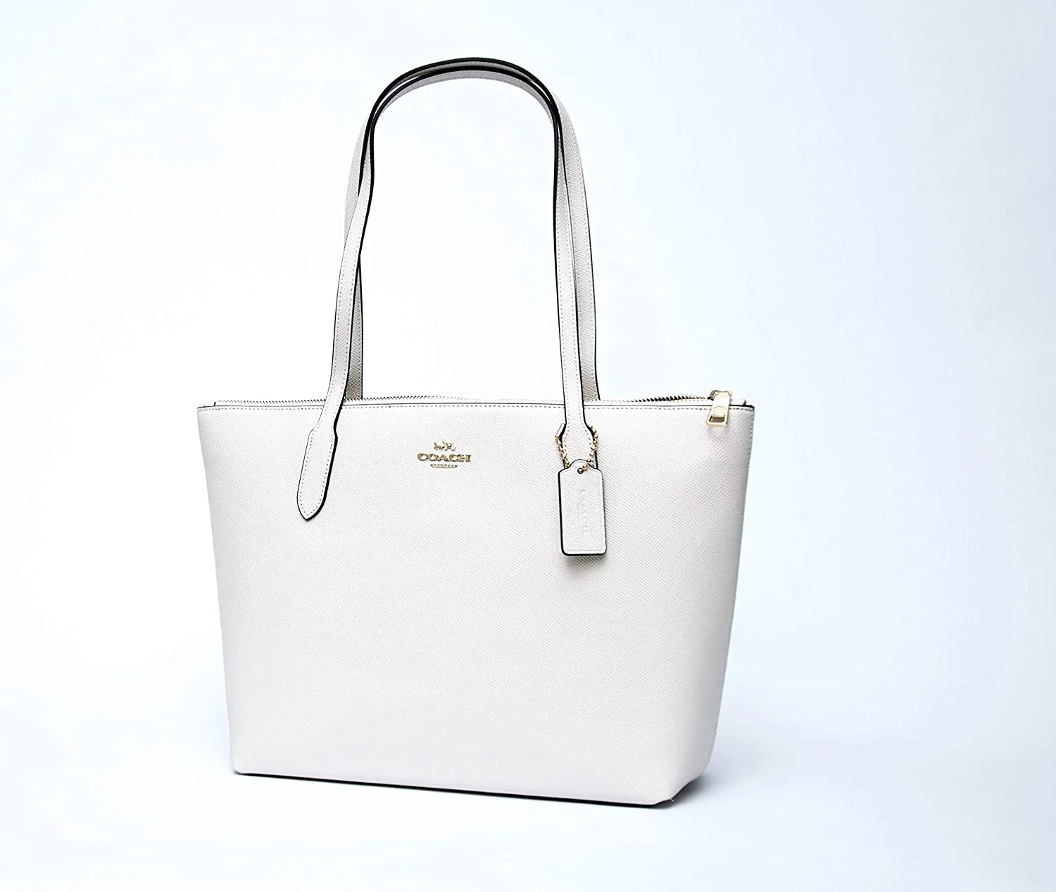 Coach Leather Zip Top Tote Chalk