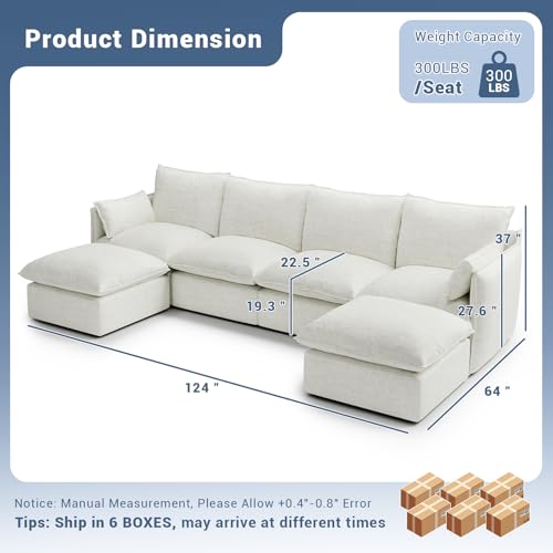 Cloud Modular Sectional Sofa, Waterproof Down Filled Sectional Sofas, High Backrest V Shaped 5 Seater Sectional Couches for Living Room