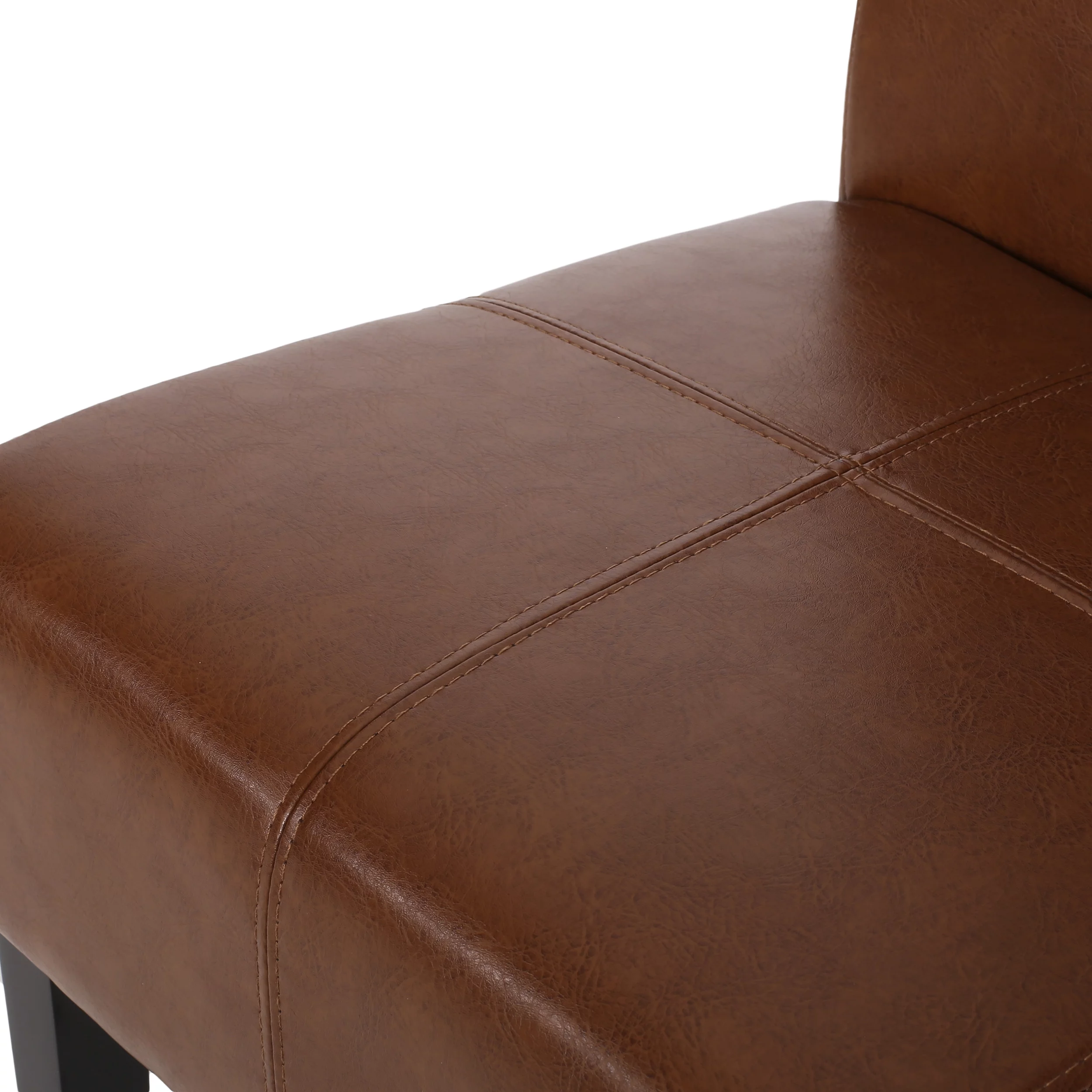 GDF Studio Percival Contemporary T-Stitch Dining Chairs, Set of 4, Cognac Brown Faux Leather and Espresso
