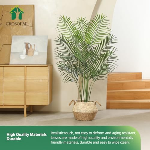 CROSOFMI Artificial Areca Palm Plant 6 Ft Fake Palm Tree with 13 Leaves Faux Yellow Palm in Pot for Indoor Outdoor House Home Office Modern