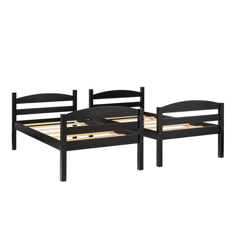 Pemberly Row Twin Over Twin Solid Wood Bunk Bed in Black