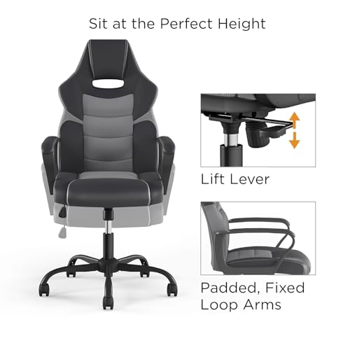 STAPLES Emerge Vector Luxura Faux Leather Gaming Chair, Black & Gray (61108)