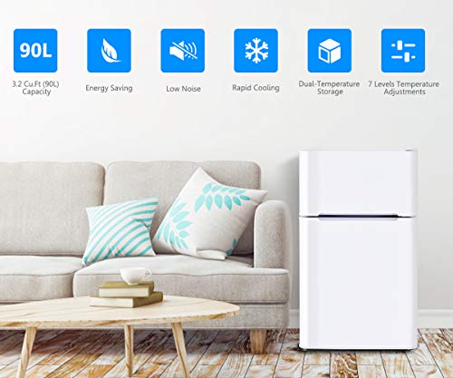 Safeplus Compact Refrigerator, 3.2 cu ft. Unit Cold-rolled Sheet Mini Refrigerator with freezer, Dorm fridge with Adjustable Removable Shelves…