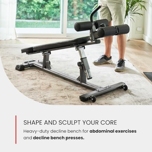 Finer Form Semi-Commercial Sit-Up Bench For Core Workouts and Decline Bench Press. Adjustable Weight Bench with Reverse Crunch Handle with 4