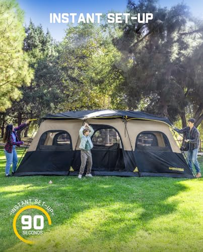 FanttikOutdoor Instant Cabin Tent 6/8/10/12 Person Camping Tent Setup in 60 Seconds with Rainfly & Windproof Portable with Carry Bag for Family