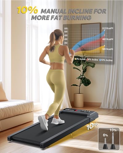 Walking Pad with Incline, Walking Pad Treadmill 300lb Capacity, Under Desk Treadmill Works with KINOMAP WELLFIT