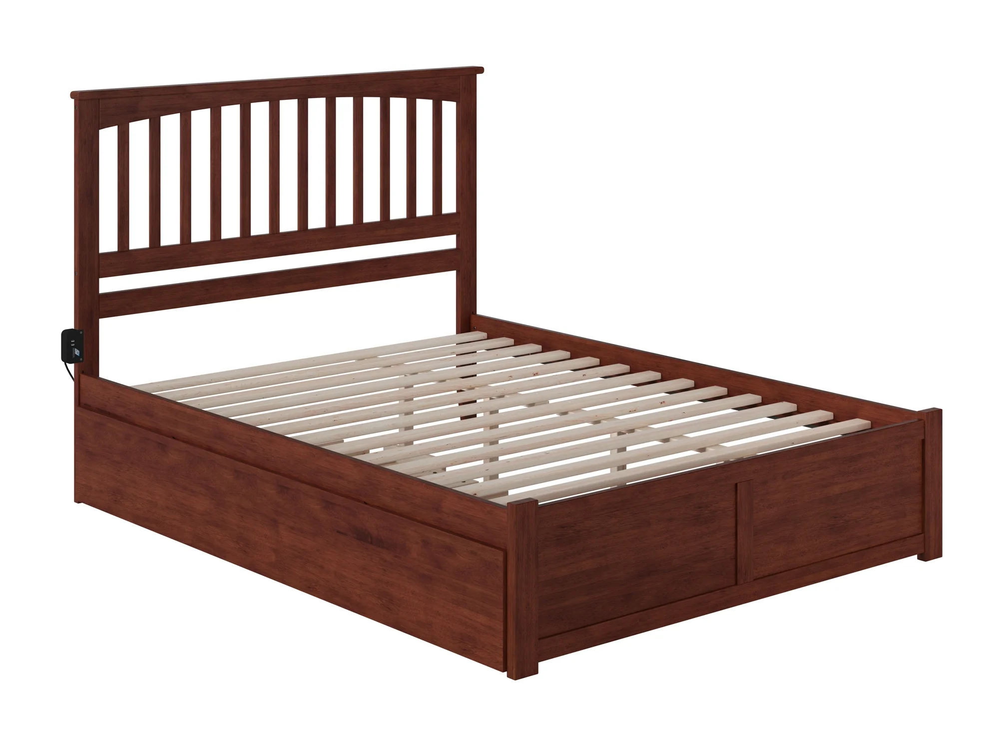 AFI Mission King Solid Wood Platform Bed with Footboard and Twin XL Trundle in Walnut