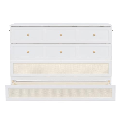 Queen Size Murphy Bed Wall Bed, Solid Pine Murphy Bed Chest Cube Cabinet Bed with USB, Charging Station