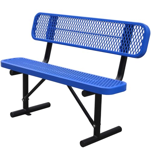 8FT Heavy Duty Park Bench with Back Portable Frame, Outdoor Metal Park Bench with Backrest, Steel Mesh Outdoor Bench for Garden, Lawn, Patio, Porch