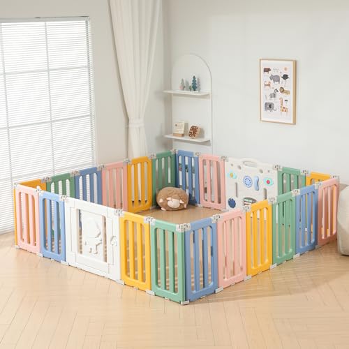 Baby Play Pen, Foldable Play Pens for Babies and Toddlers, 22 Panels Extra Large Baby Playpen, Astronauts Portable Baby Fence, Baby Gate Playpen