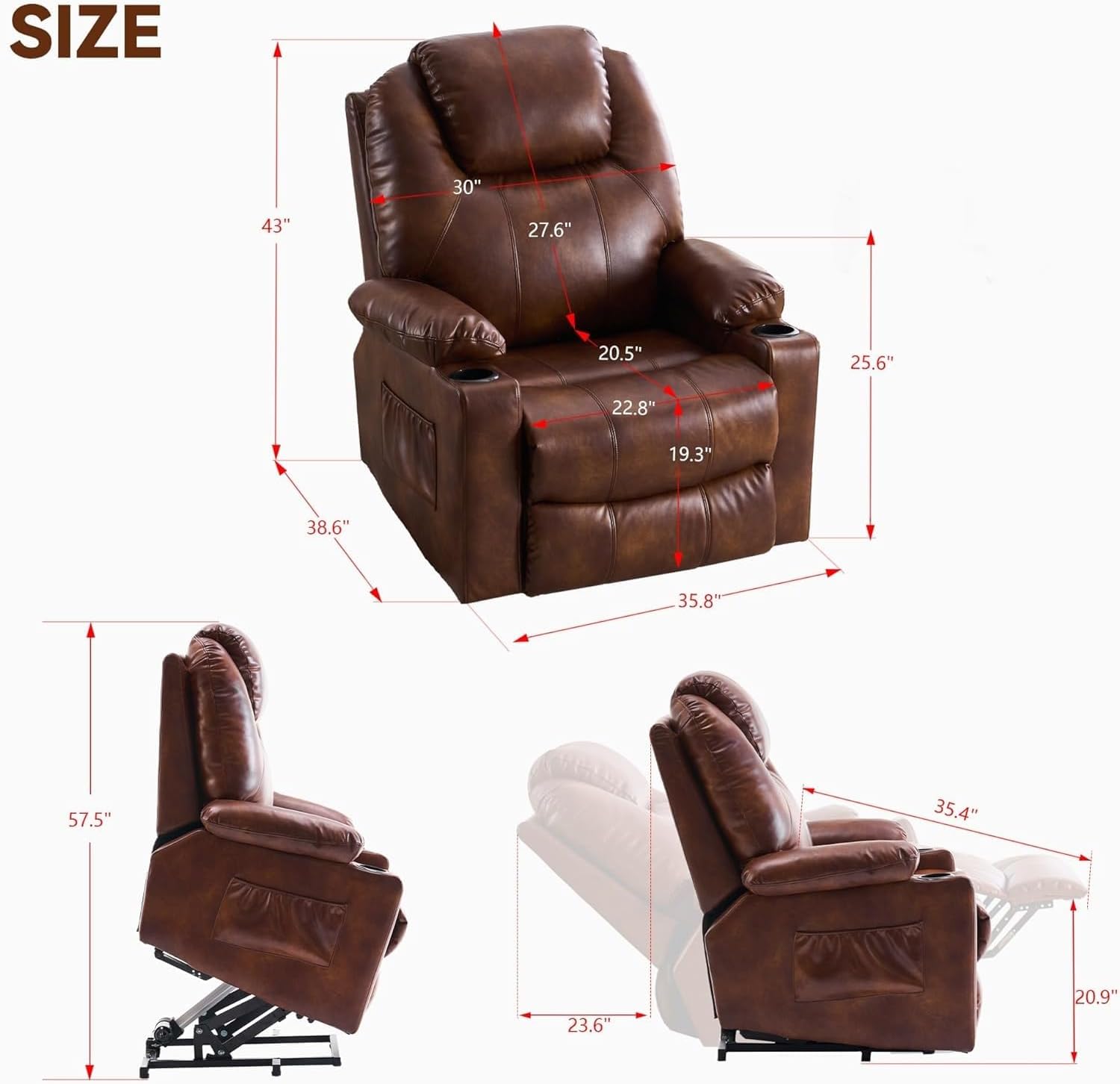 Power Lift Recliner Chair with Massage and Heat for Elderly, Microfiber PU Leather Electric Lift Recliner Chairs for Seniors Home Living Room