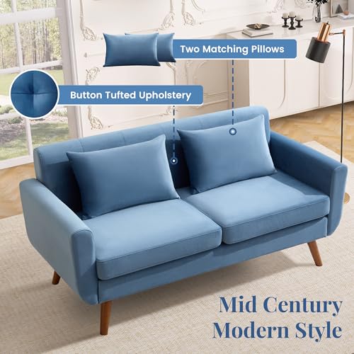 Tbfit L Shaped Couch Sofa, 80" W Mid-Century Modern Sectional Couches, 3 Seater Sofas with Wide Chaise Lounge & Two Pillows