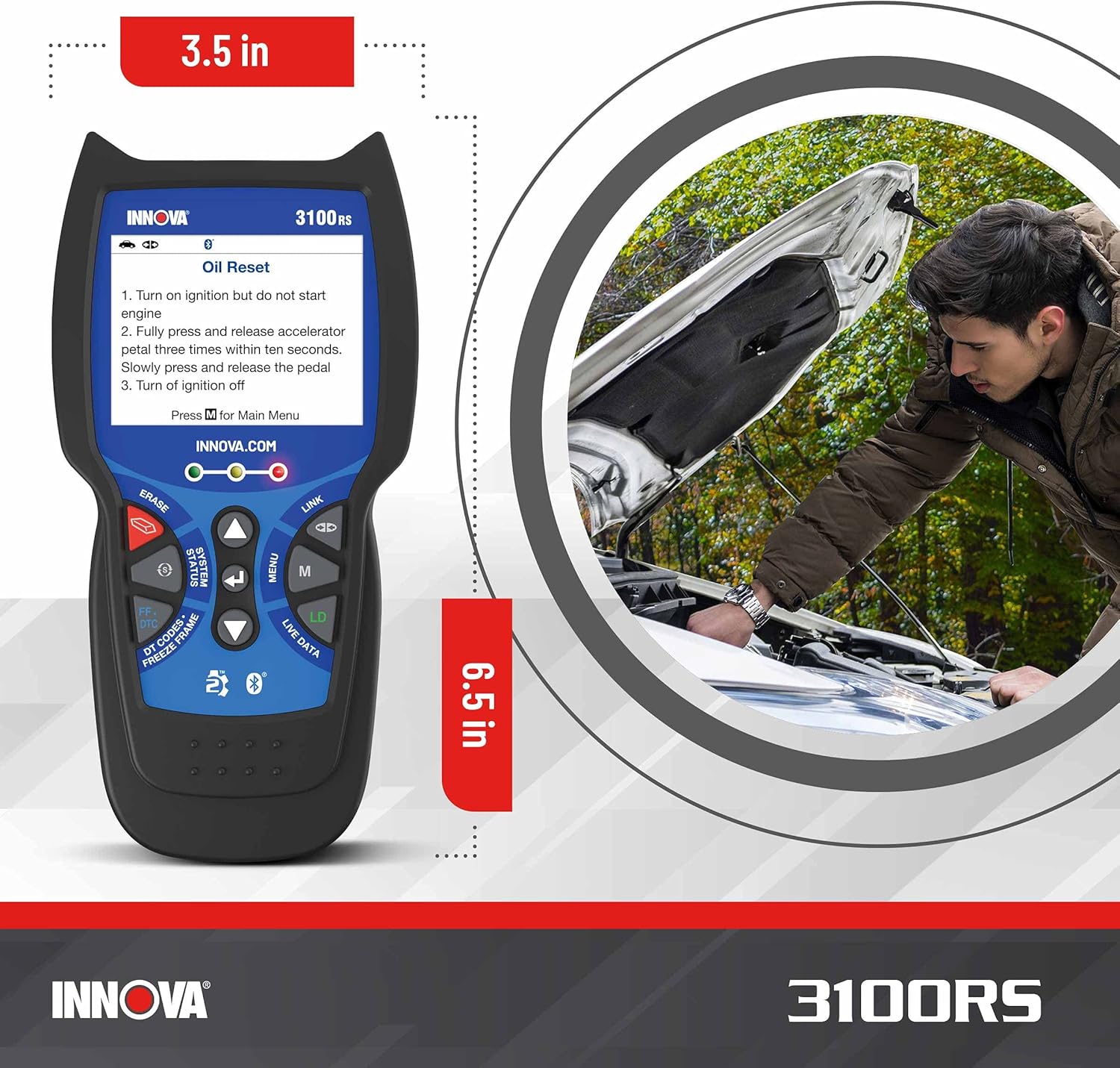 INNOVA 3100RS - OBD2 Scanner, Engine ABS SRS Scanner, Reset Oil Light, Battery/Alternator Tester, Full 10 OBD2 Modes