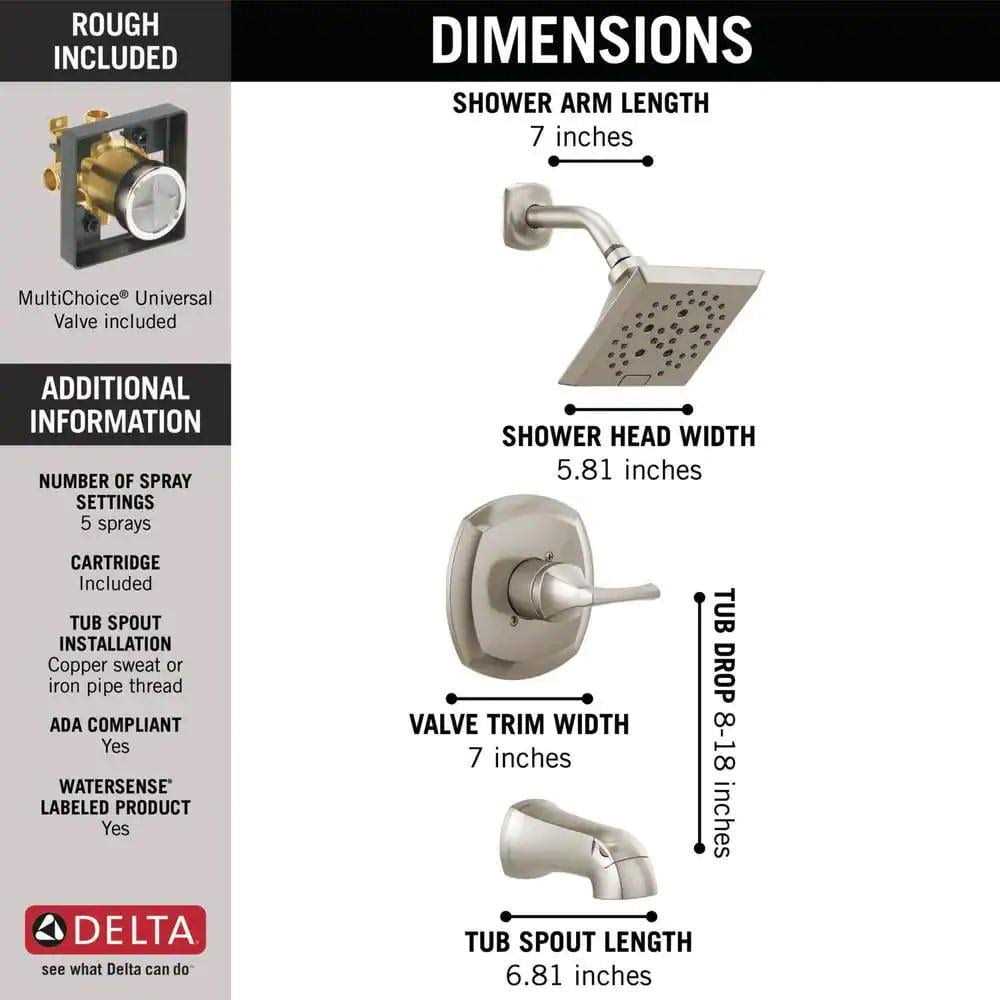 Delta Portwood Single Handle 5 Spray Tub and Shower Faucet with H2Okinetic - Shop Hardware Tools Online Store