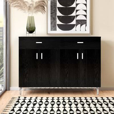 Taio 47.3x22 Wide 2 Drawer Sideboard Mercer41 Color: Black